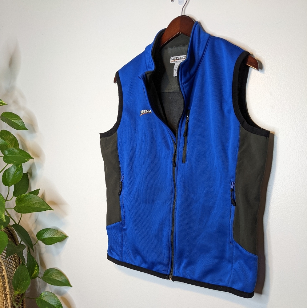 Menards Jacket Vest Womens XL Blue Black Full Zip Sweatshirt Pockets Reflective